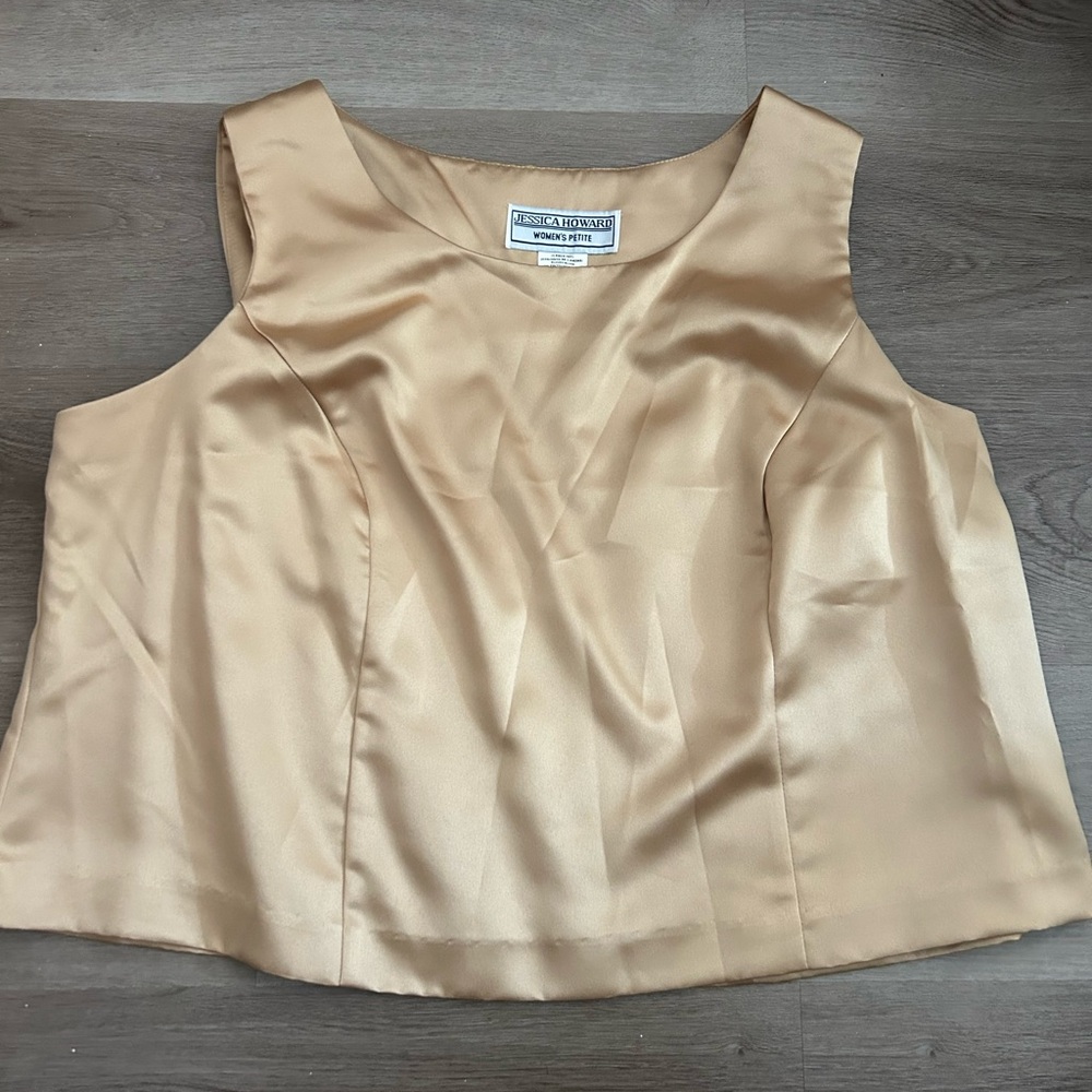 Vintage Jessica Howard Petite Satin Shell Top - Champagne Beige